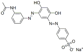 4-[5-[3-(アセチルアミノ)フェニルアゾ]-2,4-ジヒドロキシフェニルアゾ]ベンゼンスルホン酸ナトリウム 化学構造式
