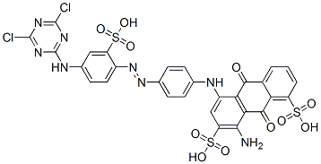 8-amino-5-[[4-[[4-[(4,6-dichloro-1,3,5-triazin-2-yl)amino]-2-sulphophenyl]azo]phenyl]amino]-9,10-dihydro-9,10-dioxoanthracene-1,7-disulphonic acid Structure
