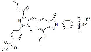 4-[3-[3-(乙氧基羰基)-1,5-二氢-5-氧代-1-(4-磺基苯基)-4H-吡唑-4-亚基]-1-丙烯基]-4,5-二氢-5-氧代-1-(4-磺基苯基)-1H-吡唑-3-羧酸、3-乙基酯二钾盐, 94421-83-7, 结构式