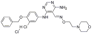5E-4-Amino-6-(4-benzyloxy-3-chlorophenylamino)pyrimidine-5-carboxaldehydeN-(2-morpholin-4-ylethyl)oximehydrochloride Struktur