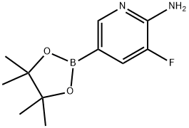 3-フルオロ-5-(4,4,5,5-テトラメチル-1,3,2-ジオキサボロラン-2-イル)ピリジン-2-アミン 化学構造式