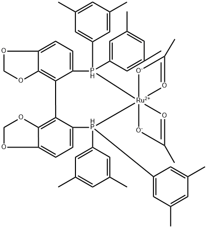 DIACETATO{(R)-(+)-5,5'-双[二(3,5-二甲苯基)膦]-4,4'-双- 1,3 -苯并二氧杂环戊烯}钌(II) 结构式