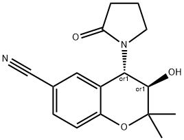 rac-(3α*,4β*)-3-ヒドロキシ-2,2-ジメチル-4-(2-オキソピロリジン-1-イル)クロマン-6-カルボニトリル 化学構造式