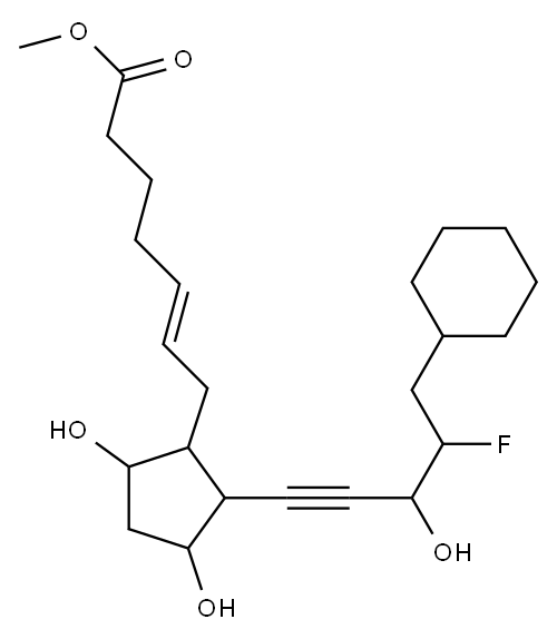 7-[2-(5-シクロヘキシル-4-フルオロ-3-ヒドロキシ-1-ペンチニル)-3,5-ジヒドロキシシクロペンチル]-5-ヘプテン酸メチル 化学構造式