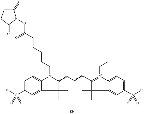 Cyanine 3 Monofunctional Hexanoic Acid Dye, Succinimidyl Ester, Potassium Salt 85%, 945529-56-6, 结构式