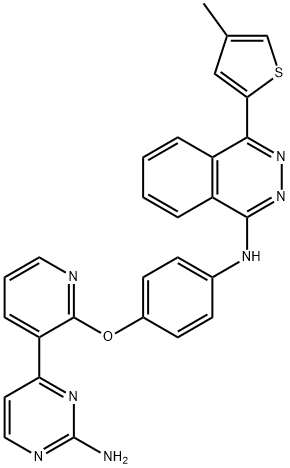 4-[2-[4-[[4-(4-メチル-2-チエニル)フタラジン-1-イル]アミノ]フェノキシ]ピリジン-3-イル]ピリミジン-2-アミン 化学構造式