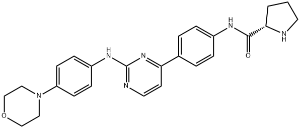 (2S)-N-[4-[2-[[4-(4-モルホリニル)フェニル]アミノ]-4-ピリミジニル]フェニル]-2-ピロリジンカルボキサミド 化学構造式