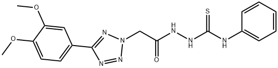 2H-Tetrazole-2-acetic acid, 5-(3,4-dimethoxyphenyl)-, 2-((phenylamino) thioxomethyl)hydrazide 结构式
