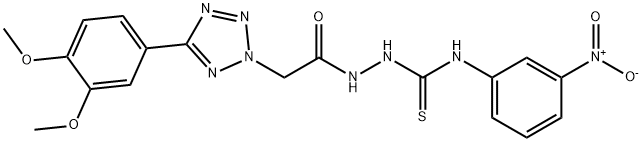 2H-Tetrazole-2-acetic acid, 5-(3,4-dimethoxyphenyl)-, 2-(((3-nitrophen yl)amino)thioxomethyl)hydrazide Structure
