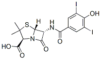 (2S,5R,6R)-6-[(4-hydroxy-3,5-diiodo-benzoyl)amino]-3,3-dimethyl-7-oxo- 4-thia-1-azabicyclo[3.2.0]heptane-2-carboxylic acid Structure