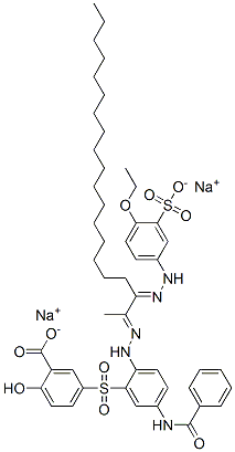 5-[[5-(ベンゾイルアミノ)-2-[2-[3-[(4-エトキシ-3-スルホフェニル)ヒドラゾノ]イコサン-1-イリデン]ヒドラジノ]フェニル]スルホニル]-2-ヒドロキシ安息香酸・ナトリウム 化学構造式