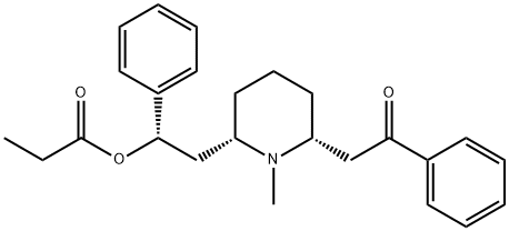 Ethanone, 2-[(2R,6S)-1-methyl-6-[(2S)-2-(1-oxopropoxy)-2-phenylethyl]-2-piperidinyl]-1-phenyl- Struktur