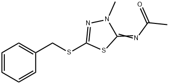 (E)-N-(5-(苯甲硫基)-3-甲基-1,3,4-噻二唑-2(3H)-亚基)醋胺石, 95046-30-3, 结构式