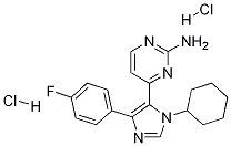 4-[1-シクロヘキシル-4-(4-フルオロフェニル)-1H-イミダゾール-5-イル]-2-ピリミジンアミン・2塩酸塩 化学構造式