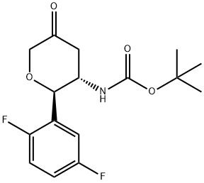 (5S,6R)-5-(Boc-アミノ)-6-(2,5-ジフルオロフェニル)テトラヒドロ-2H-ピラン-3-オン 化学構造式