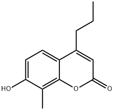 7-ヒドロキシ-8-メチル-4-プロピル-2H-クロメン-2-オン 化学構造式