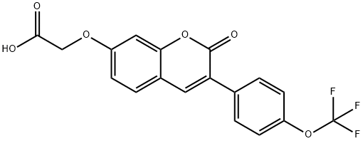 ({2-オキソ-3-[4-(トリフルオロメトキシ)フェニル]-2H-クロメン-7-イル}オキシ)酢酸 化学構造式