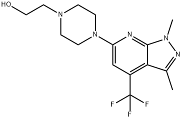 2-{4-[1,3-ジメチル-4-(トリフルオロメチル)-1H-ピラゾロ[3,4-B]ピリジン-6-イル]ピペラジノ}-1-エタノール 化学構造式