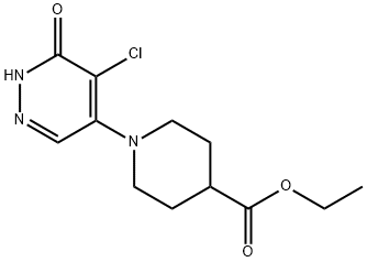 1-(5-クロロ-6-オキソ-1,6-ジヒドロ-4-ピリダジニル)-4-ピペリジンカルボン酸エチル 化学構造式