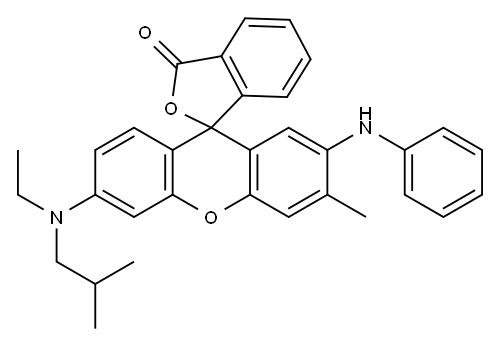6-(Isobutyl ethyl amino)-3-methyl-2-phenylamino-spiro(iso-benzofuran-1-(3H),9,-(9H)xanthene)-3-one Structure