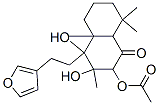 (+)-2-アセチルオキシ-4-[2-(3-フラニル)エチル]-3,4,4a,5,6,7,8,8a-オクタヒドロ-3,4-ジヒドロキシ-3,4a,8,8-テトラメチルナフタレン-1(2H)-オン 化学構造式