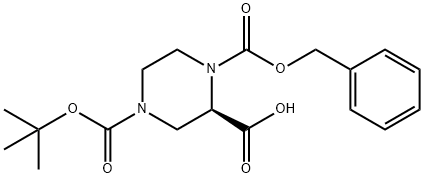 (R)-4-叔丁氧羰基-1-苄氧羰基-2-哌嗪羧酸, 954388-33-1, 结构式