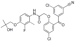 AcetaMide, 2-[4-chloro-2-(3-chloro-5-cyanobenzoyl)phenoxy]-N-[3-fluoro-4-(2-hydroxy-2-Methylpropoxy)-2-Methylphenyl]- Structure