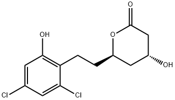 6-(2-(2,4-dichloro-6-hydroxyphenyl)ethyl)-3,4,5,6-tetrahydro-4-hydroxy-2H-pyran-2-one Structure