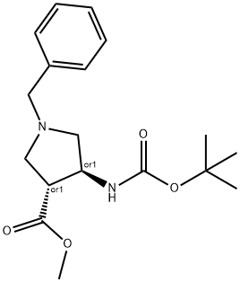(trans)-methyl 1-benzyl-4-(tert-butoxycarbonylamino)pyrrolidine-3-carboxylate Structure