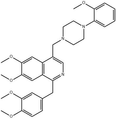 1-[(3,4-ジメトキシフェニル)メチル]-6,7-ジメトキシ-4-[[4-(2-メトキシフェニル)-1-ピペラジニル]メチル]イソキノリン 化学構造式