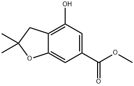 4-ヒドロキシ-2,2-ジメチル-2,3-ジヒドロ-1-ベンゾフラン-6-カルボン酸メチル 化学構造式