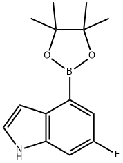 6-フルオロ-4-(4,4,5,5-テトラメチル-1,3,2-ジオキサボロラン-2-イル)-1H-インドール 化学構造式