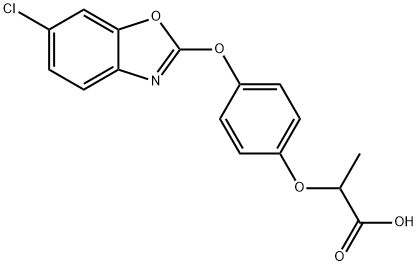 rac-(R*)-2-[4-[(6-クロロベンゾオキサゾール-2-イル)オキシ]フェノキシ]プロピオン酸 化学構造式