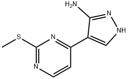 4-(2-(METHYLTHIO)PYRIMIDIN-4-YL)-1H-PYRAZOL-5-AMINE, 956722-10-4, 结构式
