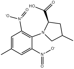 (2R)-4-methyl-1-(4-methyl-2,6-dinitrophenyl)tetrahydro-1H-pyrrole-2-carboxylic acid Struktur