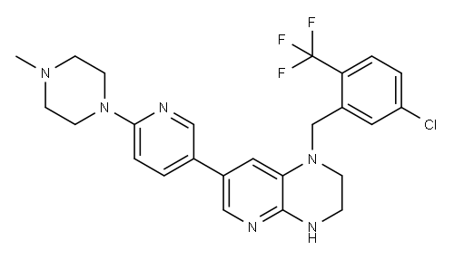 1-(5-chloro-2-(trifluoroMethyl)benzyl)-7-(6-(4-Methylpiperazin-1-yl)pyridin-3-yl)-1,2,3,4-tetrahydropyrido[2,3-b]pyrazine,957194-91-1,结构式