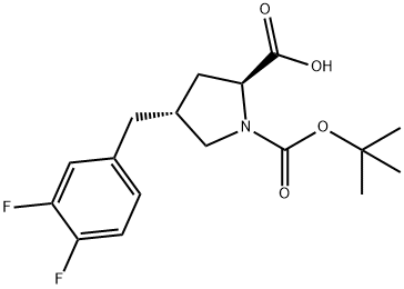 (2S,4R)-1-(tert-butoxycarbonyl)-4-(3,4-difluorobenzyl)pyrrolidine-2-carboxylic acid Struktur