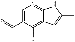 4-chloro-2-methyl-1H-pyrrolo[2,3-b]pyridine-5-carbaldehyde 化学構造式