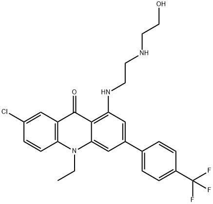 9(10H)-Acridinone,  7-chloro-10-ethyl-1-[[2-[(2-hydroxyethyl)amino]ethyl]amino]-3-[4-(trifluoromethyl)phenyl]- Structure