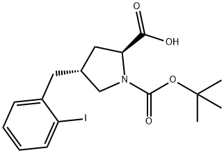 (2S,4R)-1-(TERT-ブチルトキシカルボニル)-4-(2-ヨードベンジル)ピロリジン-2-カルボン酸 化学構造式