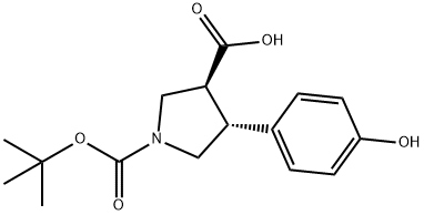 trans-1-Boc-4-(4-hydroxyphenyl)-pyrrolidine-3-carboxylic acid, 959574-90-4, 结构式