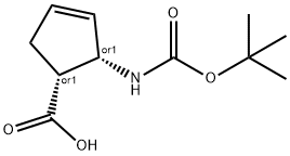 (±)-CIS-2-(BOC-アミノ)-3-シクロペンテン-1-カルボン酸 化学構造式