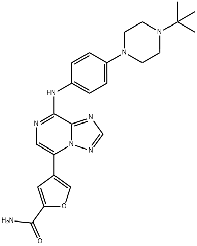 4-(8-((4-(4-(tert-butyl)piperazin-1-yl)phenyl)aMino)-[1,2,4]triazolo[1,5-a]pyrazin-5-yl)furan-2-carboxaMide Structure