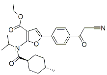 3-Furancarboxylic  acid,  5-[4-(2-cyanoacetyl)phenyl]-2-[[(trans-4-methylcyclohexyl)carbonyl](1-methylethyl)amino]-,  ethyl  ester,960521-95-3,结构式