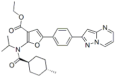 3-Furancarboxylic  acid,  2-[[(trans-4-methylcyclohexyl)carbonyl](1-methylethyl)amino]-5-(4-pyrazolo[1,5-a]pyrimidin-2-ylphenyl)-,  ethyl  ester,960521-97-5,结构式