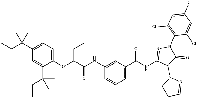 3-[m-[2-(2,4-Di-tert-pentylphenoxy)butyrylamino]benzoylamino]-1-(2,4,6-trichlorophenyl)-4-(1H-pyrazol-1-yl)-1H-pyrazol-5(4H)-one 结构式