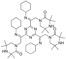 1,1',1''-[1,3,5-トリアジン-2,4,6-トリイルトリス[(シクロヘキシルイミノ)-2,1-エタンジイル]]トリス[3,3,5,5-テトラメチルピペラジン-2-オン] 化学構造式