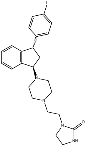 1-[2-[4-[(1R)-3β-(4-フルオロフェニル)-2,3-ジヒドロ-1H-インデン-1α-イル]-1-ピペラジニル]エチル]-2-イミダゾリジノン 化学構造式