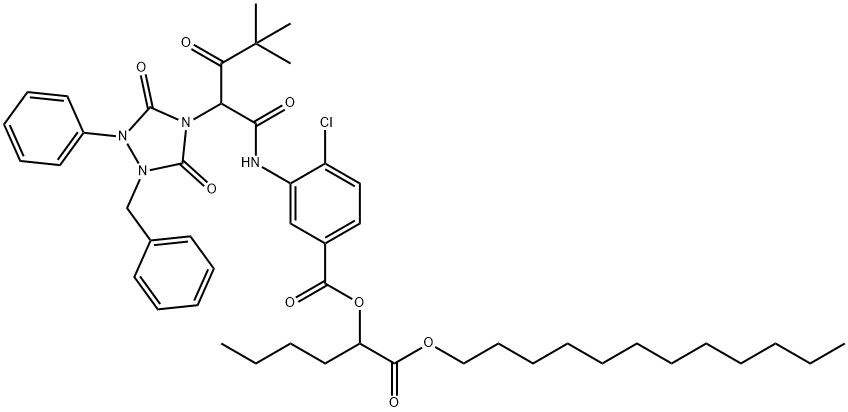 4-氯-3-[2-[3,5-二氧代-1-苯基-2-苄基-1,2,4-三唑烷-4-基]-4,4-二甲基-1,3-二氧代戊氨基]苯甲酸(1-十二烷氧羰基)戊酯,96514-07-7,结构式