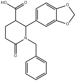 2-(1,3-ベンゾジオキソール-5-イル)-1-ベンジル-6-オキソ-3-ピペリジンカルボン酸 化学構造式